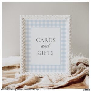 Blue Gingham Baby Shower Cards and Gifts Sign