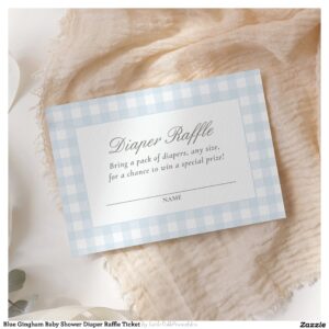 Blue Gingham Baby Shower Diaper Raffle Ticket Enclosure Card