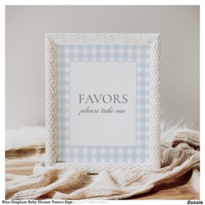 Blue Gingham Baby Shower Favors Sign