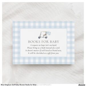 Blue Gingham Golf Baby Shower Books for Baby Enclosure Card