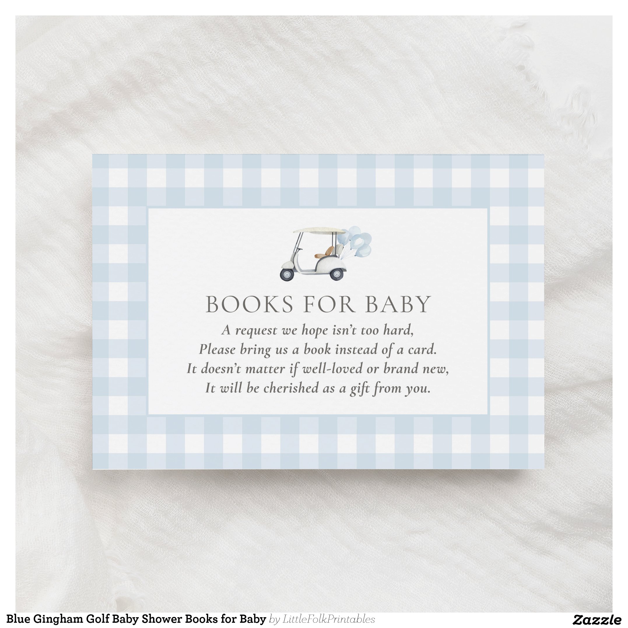Blue Gingham Golf Baby Shower Books for Baby Enclosure Card