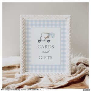 Blue Gingham Golf Baby Shower Cards and Gifts Sign
