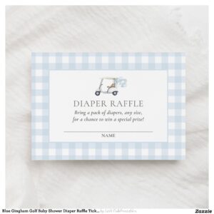 Blue Gingham Golf Baby Shower Diaper Raffle Ticket Enclosure Card