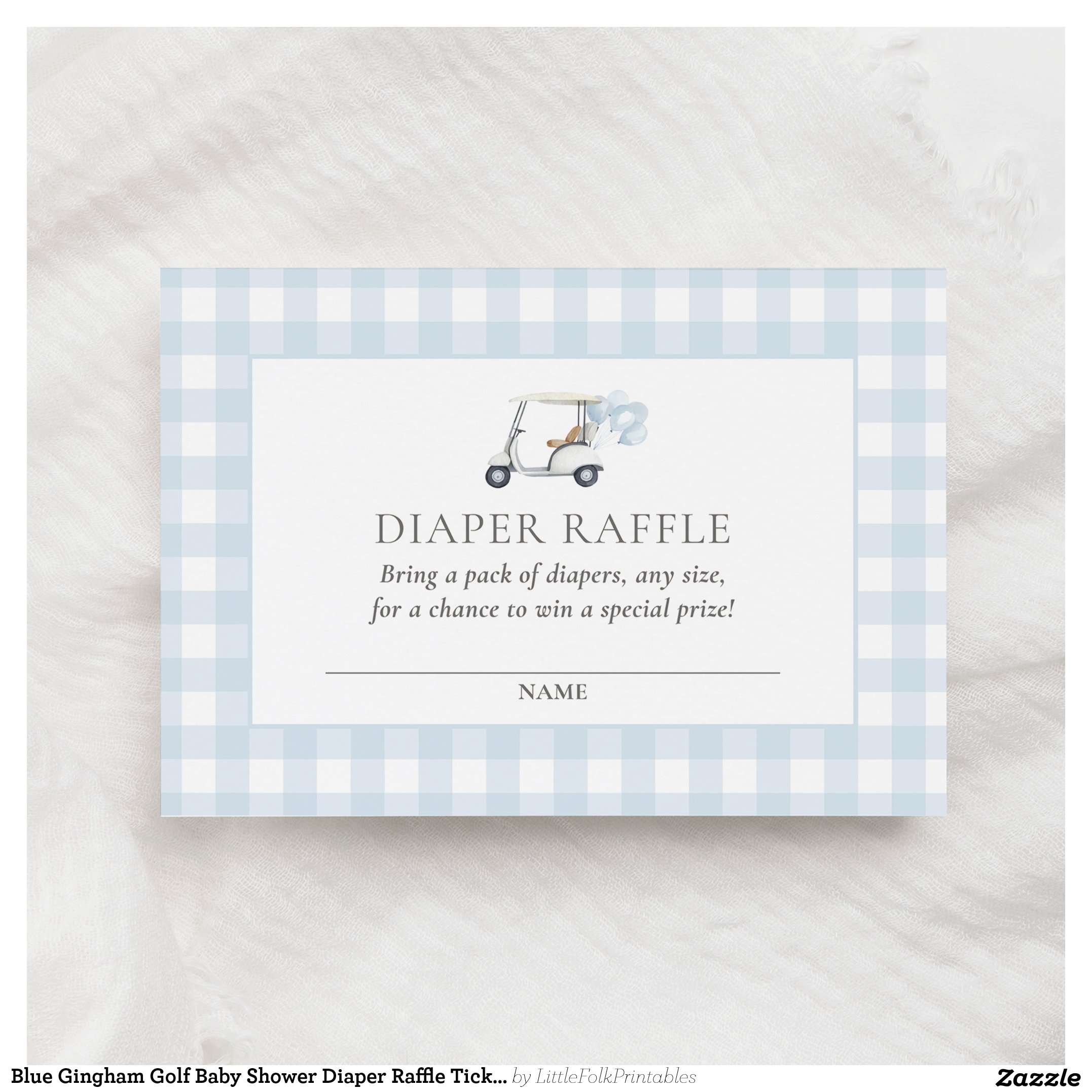Blue Gingham Golf Baby Shower Diaper Raffle Ticket Enclosure Card