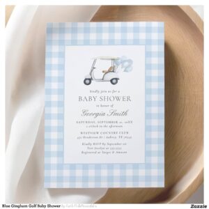 Blue Gingham Golf Baby Shower Invitation