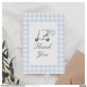 Blue Gingham Golf Baby Shower Thank You Card