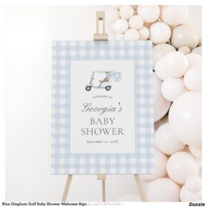 Blue Gingham Golf Baby Shower Welcome Sign