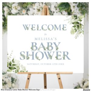 Blue Greenery Letter Baby Shower Welcome Sign