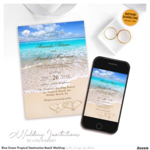 Blue Ocean Tropical Destination Beach Wedding Invitation