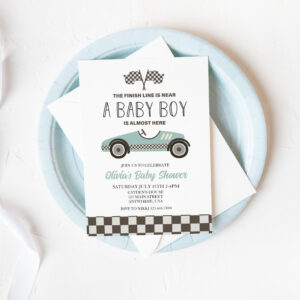 blue Race Car Baby Shower Invitation