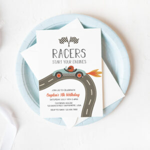 blue Race Car Birthday Invitation