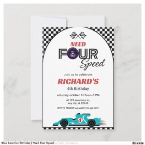 Blue Race Car Birthday Need Four Speed Invitation