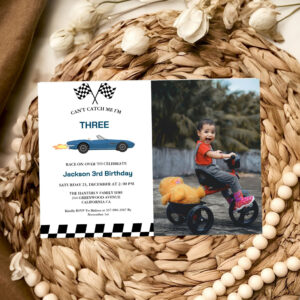 Blue Race Car Boy 3rd Birthday Party Invitation