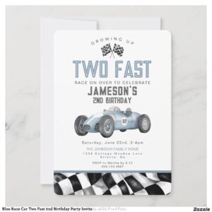 Blue Race Car Two Fast 2nd Birthday Party Invite
