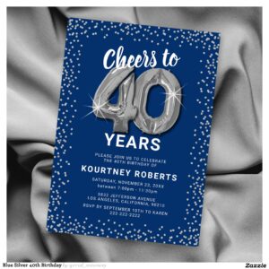 Blue Silver 40th Birthday Invitation