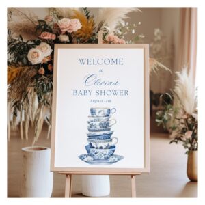 Blue Tea Party Baby Shower Welcome Sign