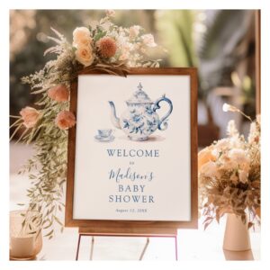 Blue Tea Party Baby Shower Welcome Sign