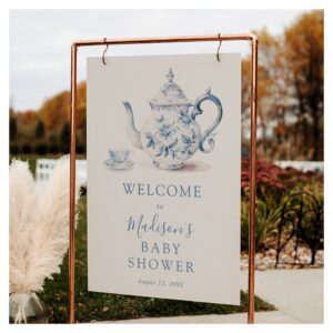 Blue Tea Party Baby Shower Welcome Sign