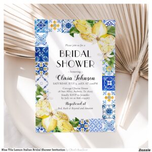 Blue Tile Lemon Italian Bridal Shower Invitation