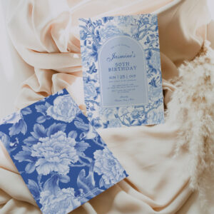 Blue White Chinoiserie Floral Garden 50th Birthday Invitation
