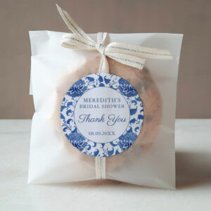 Blue & White Floral Bridal Shower Thank You Favor Classic Round Sticker