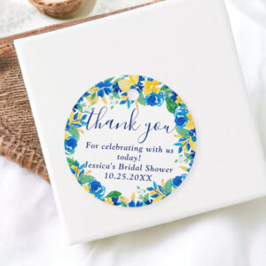 Blue yellow lemons floral watercolor bridal shower favor tags