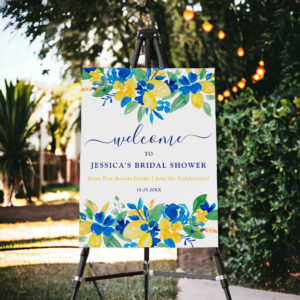 Blue yellow lemons floral welcome bridal shower foam board