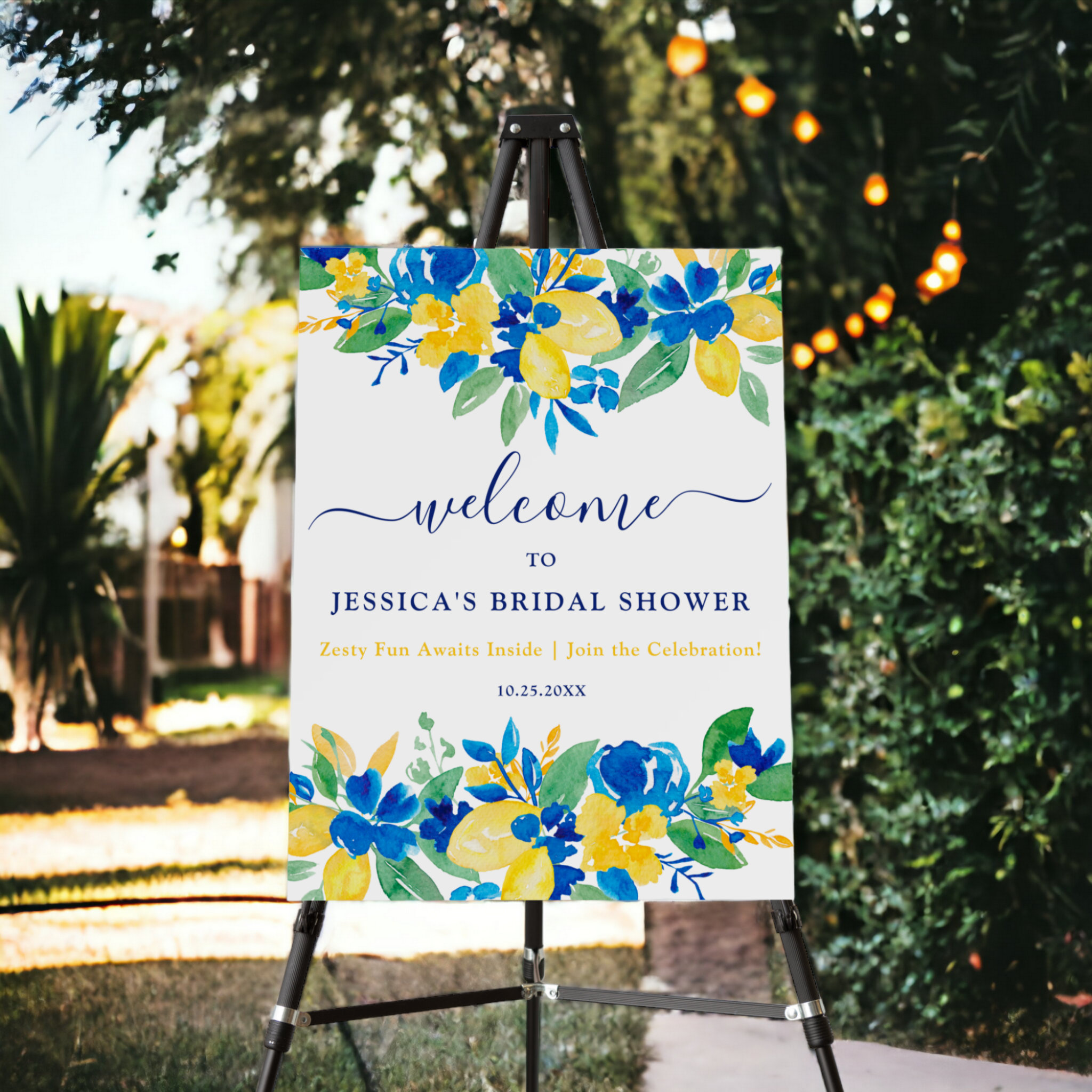 Blue yellow lemons floral welcome bridal shower foam board