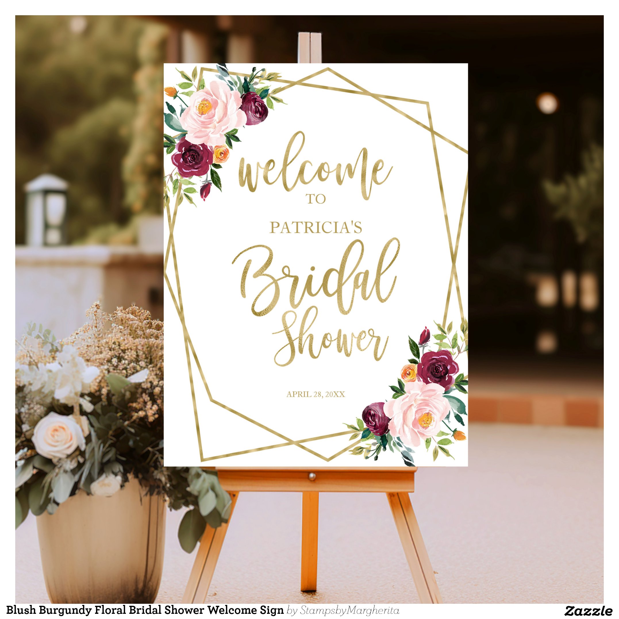 Blush Burgundy Floral Bridal Shower Welcome Sign