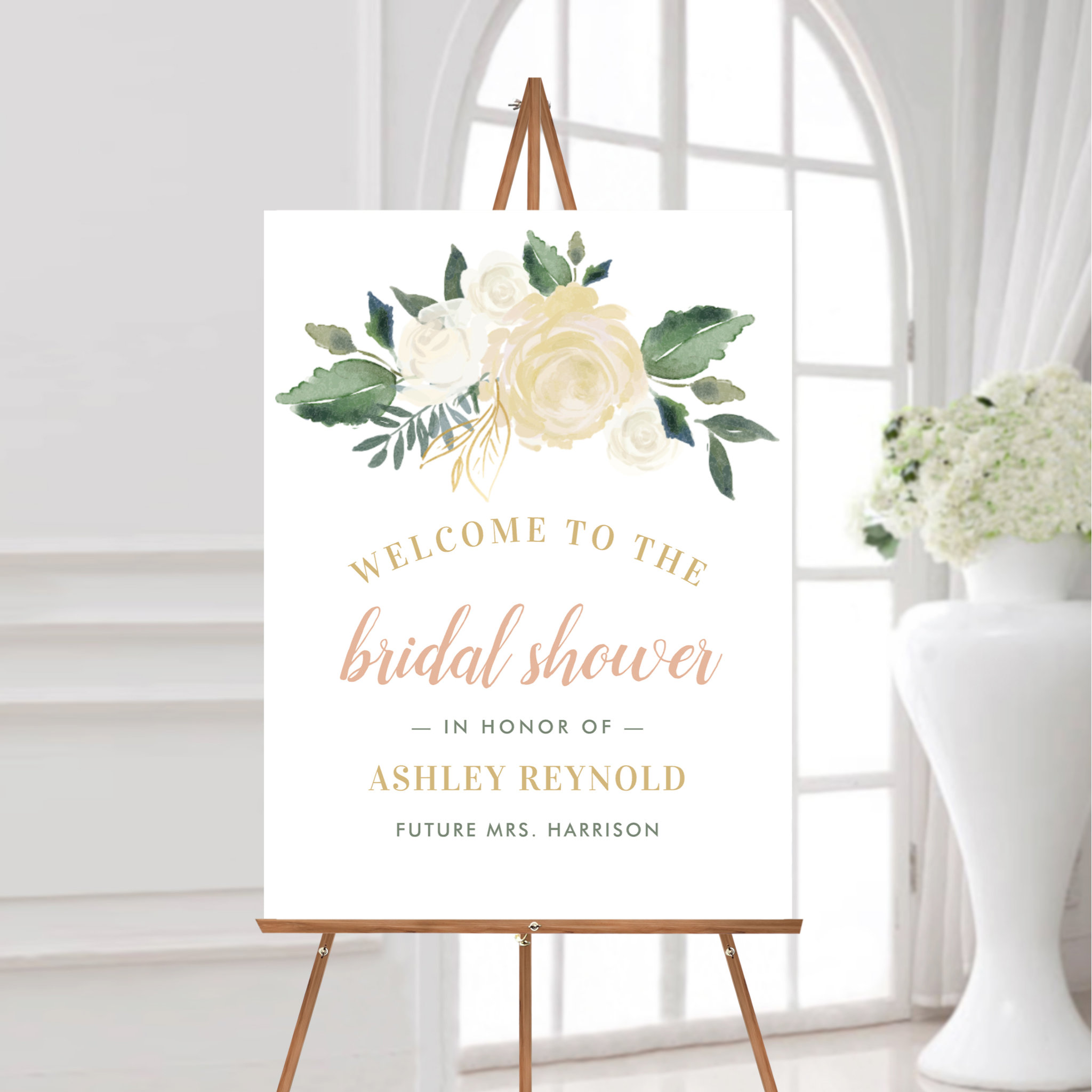 Blush Gold and Green Floral Bridal Shower Welcome Foam Board