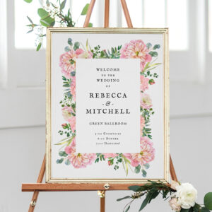 Blush Peonies Hydrangea Eucalyptus Wedding Welcome Poster
