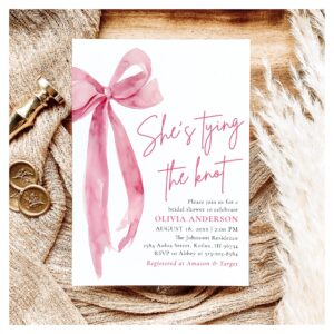 Blush Pink Bow She's Tying the Knot Bridal Shower Invitation