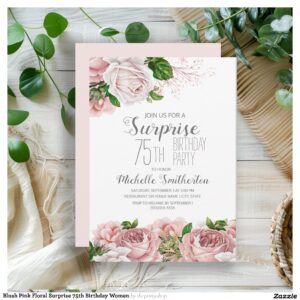 Blush Pink Floral Surprise 75th Birthday Women Invitation