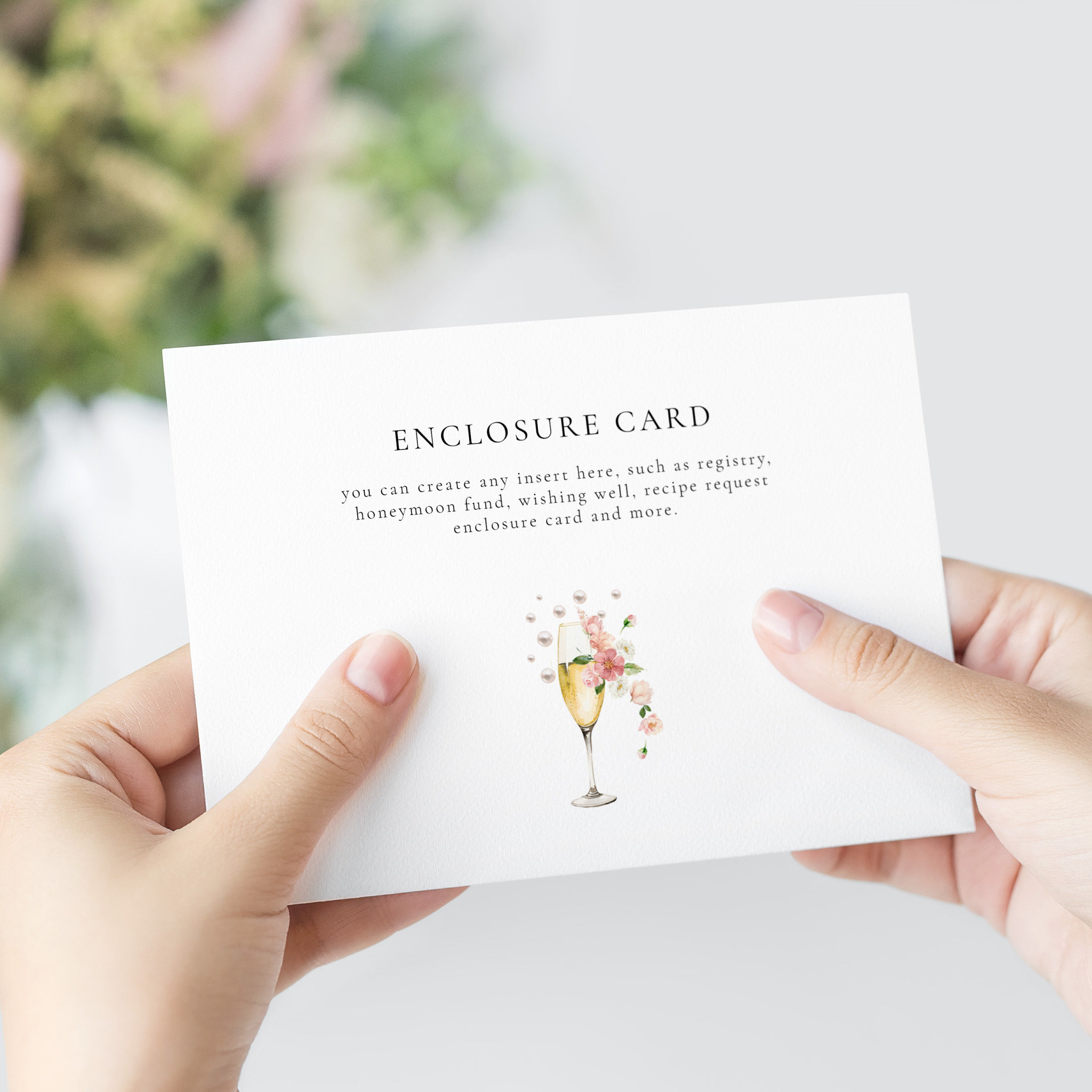 Blush Pink Pearls & Prosecco Custom Bridal Shower Enclosure Card