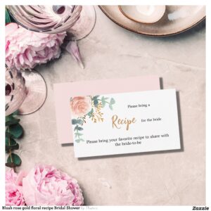 Blush rose gold floral recipe Bridal Shower Enclosure Card