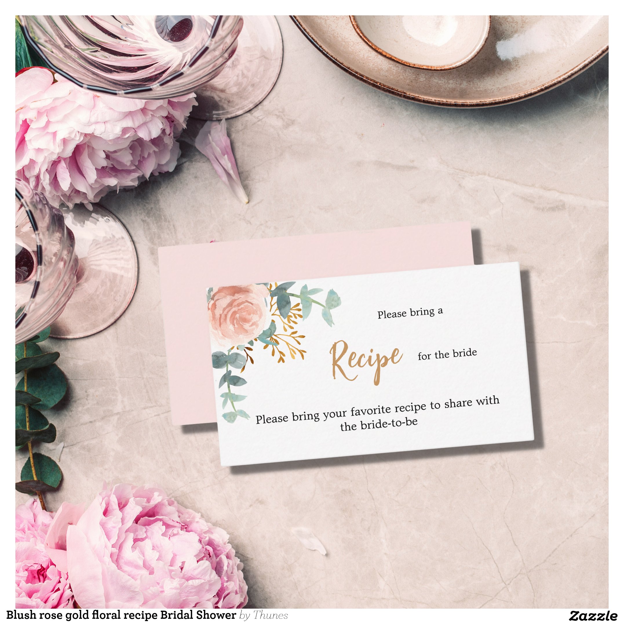 Blush rose gold floral recipe Bridal Shower Enclosure Card