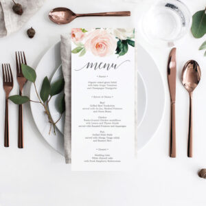 Blushing Blooms Wedding Menu or Bridal Shower Menu Invitation