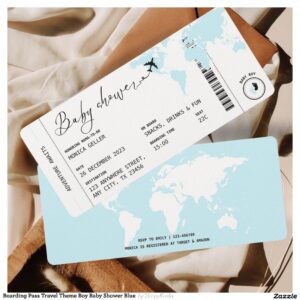 Boarding Pass Travel Theme Boy Baby Shower Blue Invitation