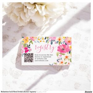 Bohemian bold floral bridal shower registry enclosure card