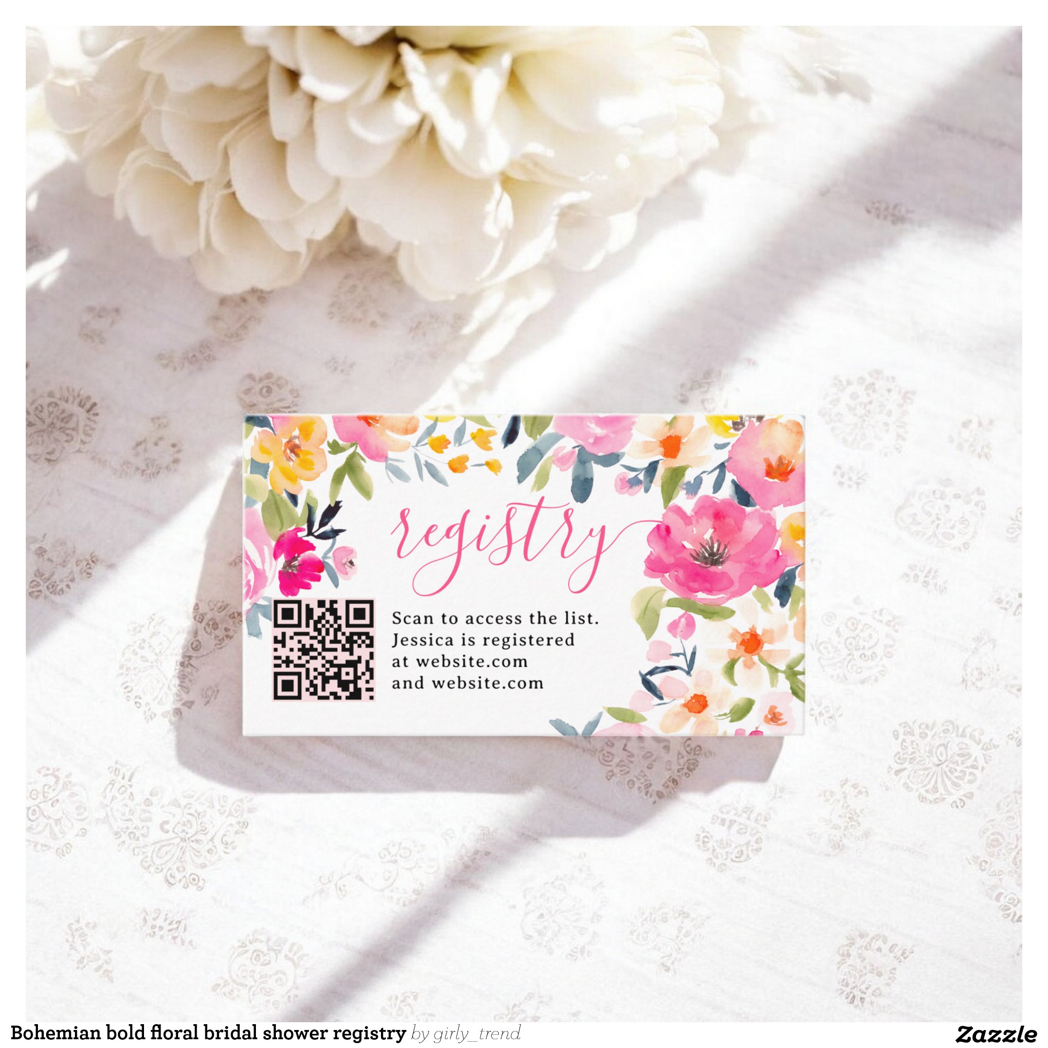 Bohemian bold floral bridal shower registry enclosure card