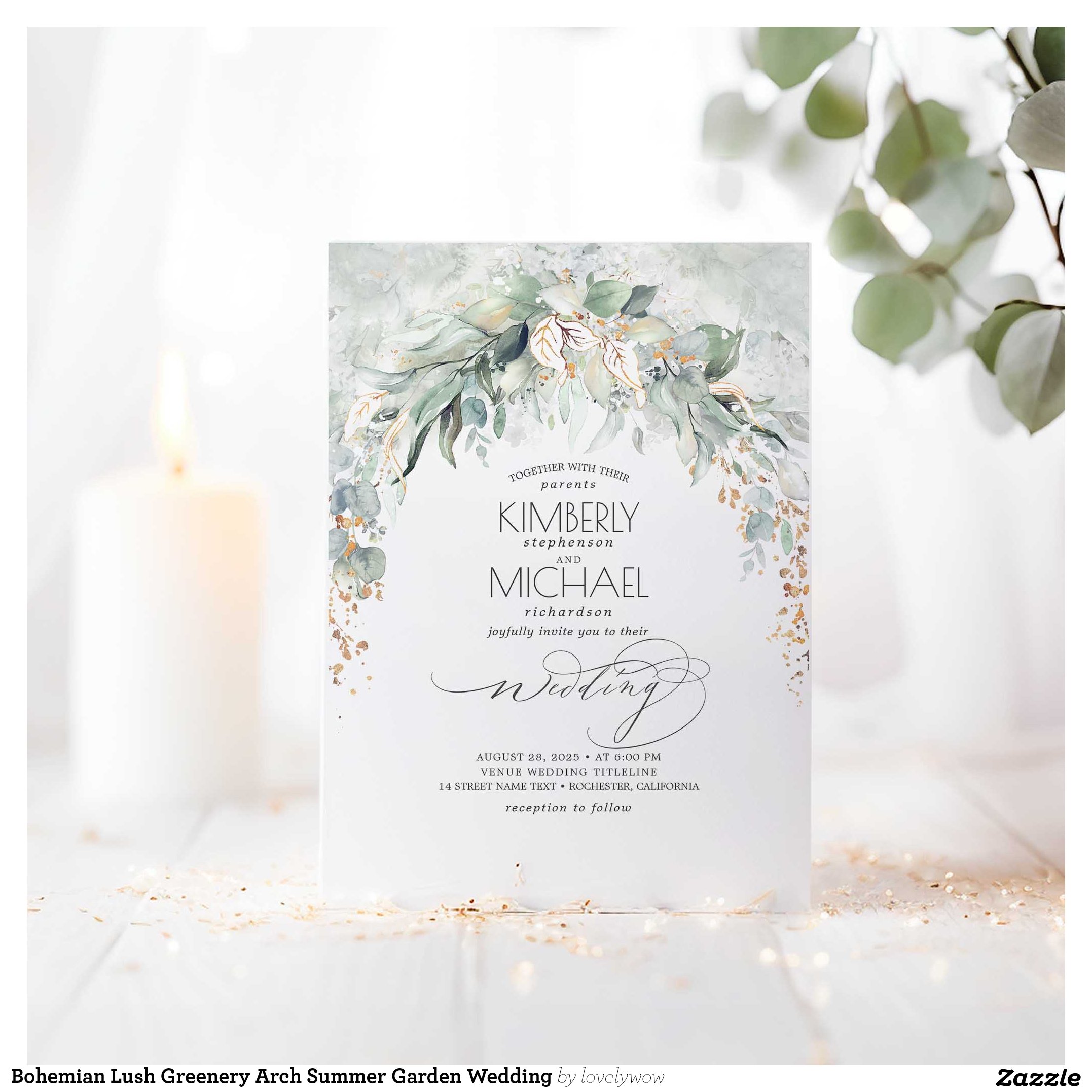 Bohemian Lush Greenery Arch Summer Garden Wedding Invitation