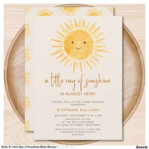Boho A Little Ray of Sunshine Baby Shower Invitation