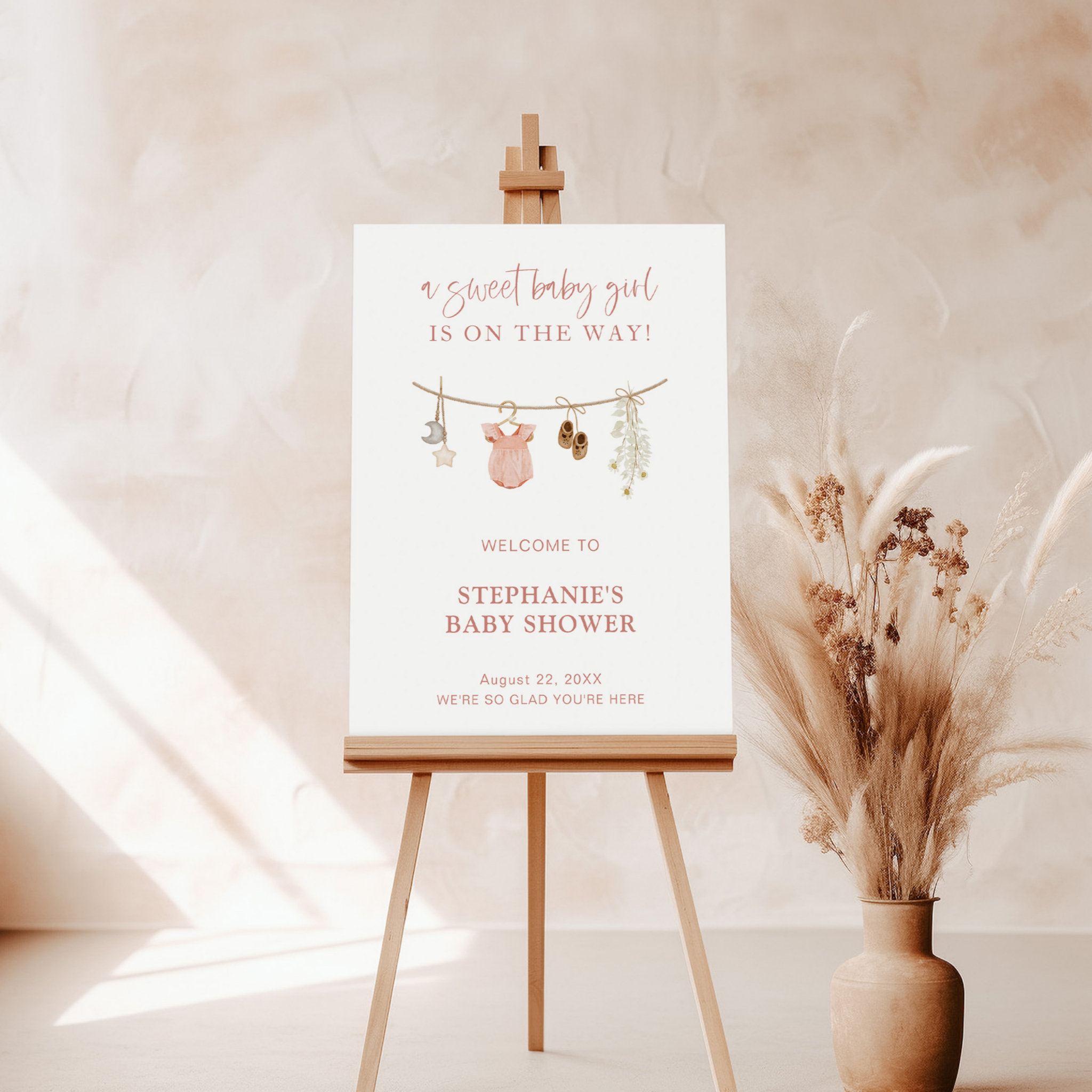 Boho Baby Shower Welcome Sign, Modern Girl Shower Foam Board