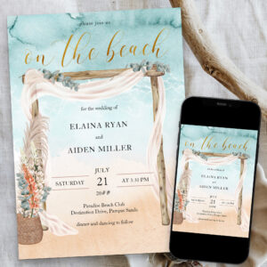 Boho Beach Arbor Watercolor Shore Wedding Invitation