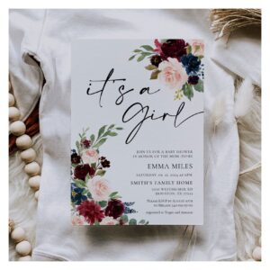 Boho Burgundy It's a Girl Baby Shower Invitation