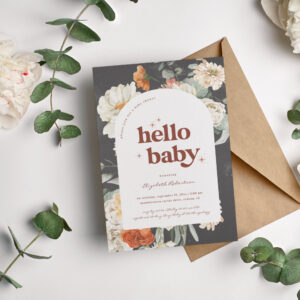 Boho Dark Floral Greenery Botanical Baby Shower Invitation