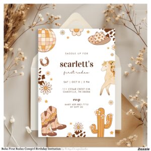 Boho First Rodeo Cowgirl Birthday Invitation