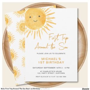Boho First Trip Around The Sun Boy's 1st Birthday Invitation