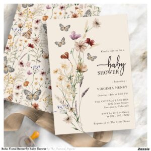 Boho Floral Butterfly Baby Shower Invitation