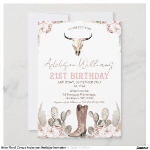 Boho Floral Cactus Rodeo 21st Birthday Invitation